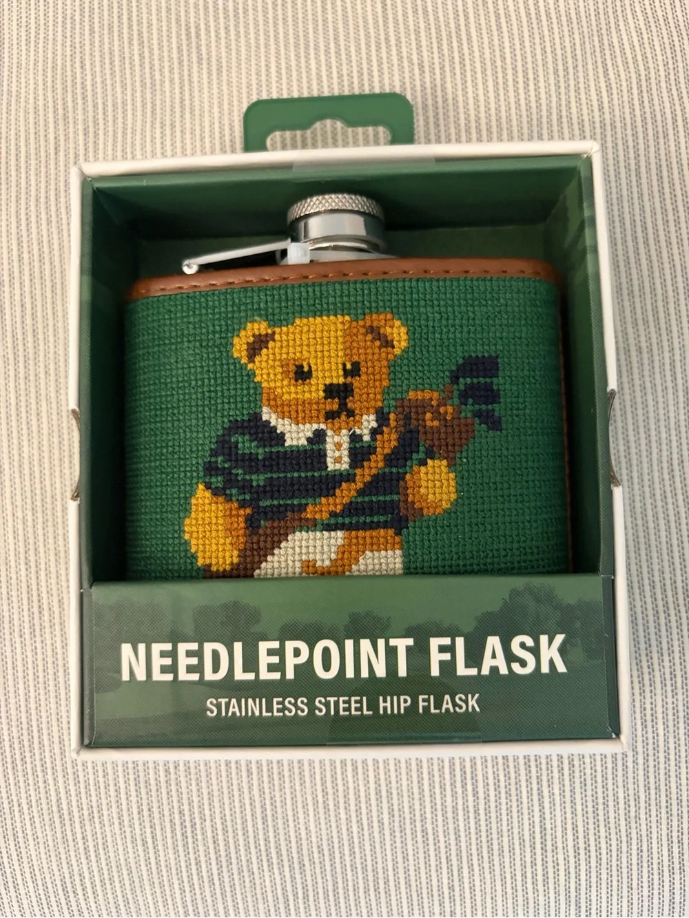 Eastwood Pines Green Needlepoint Golf  Bear Flask - Men Accessories